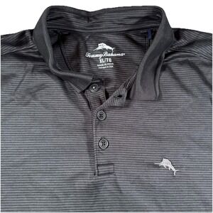 Tommy‎ Bahama Shirt Mens Short Sleeve Striped Golf Polo Lightweight Gray XL